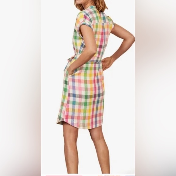 Boden Short Sleeve Evie Linen Shirt Mini Dress in Iguana Party Pink Gingham - Picture 5 of 8